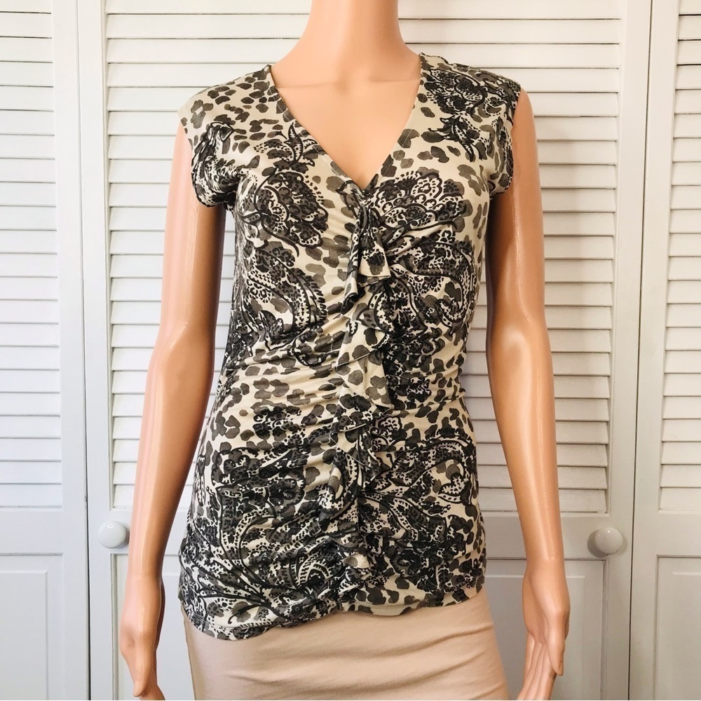 BANANA REPUBLIC Gray Patterned Sleeveless V-neck Shirt Size Extra Small